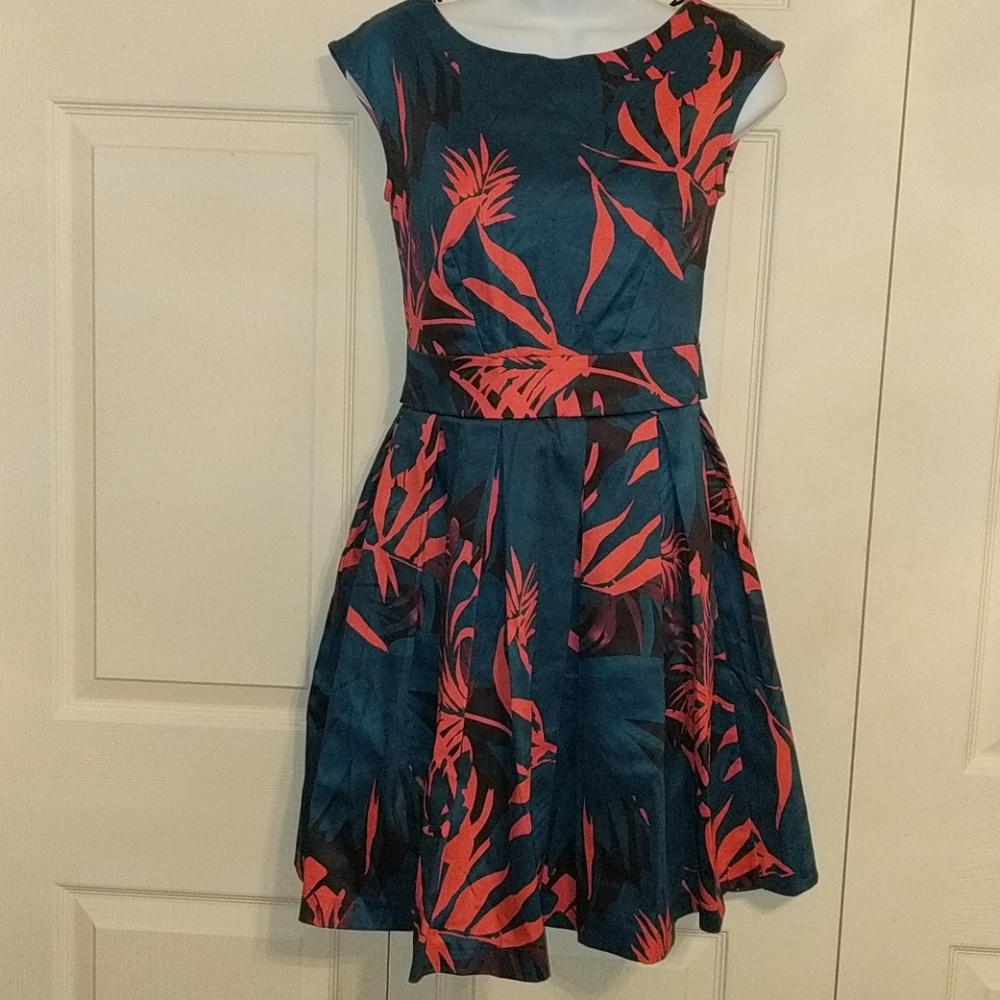 Closet modcloth teal floral print dress UK 8 US 4